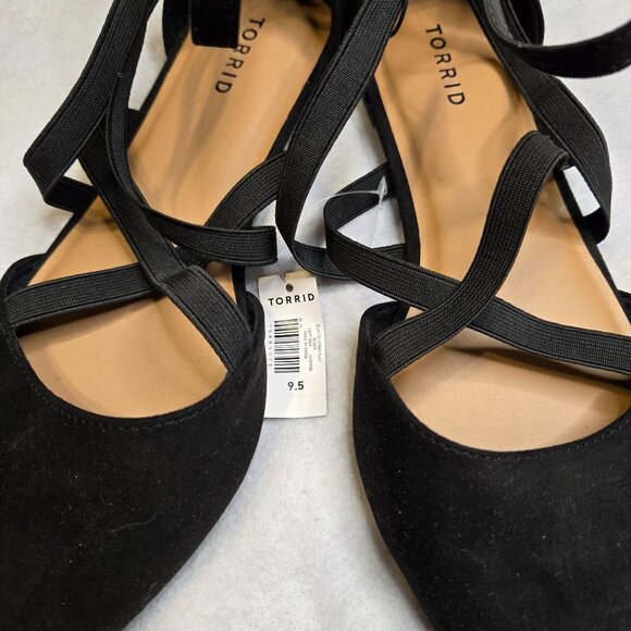 Torrid Womens Black Strappy Faux Suede Pointed Toe Flats Size 9.5 - Picture 3 of 8